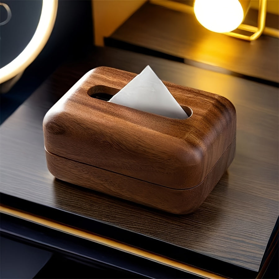 1pc Rustic Solid Wood Tissue Box Holder - Handcrafted Home & Tabletop Decor with Magnetic Closure, Natural Wood Grain Design for Living Room, Bedroom, Kitchen, Dining Room - Decorative and Functional, Decorative Accessory, Simple Elegant Design, Durable
