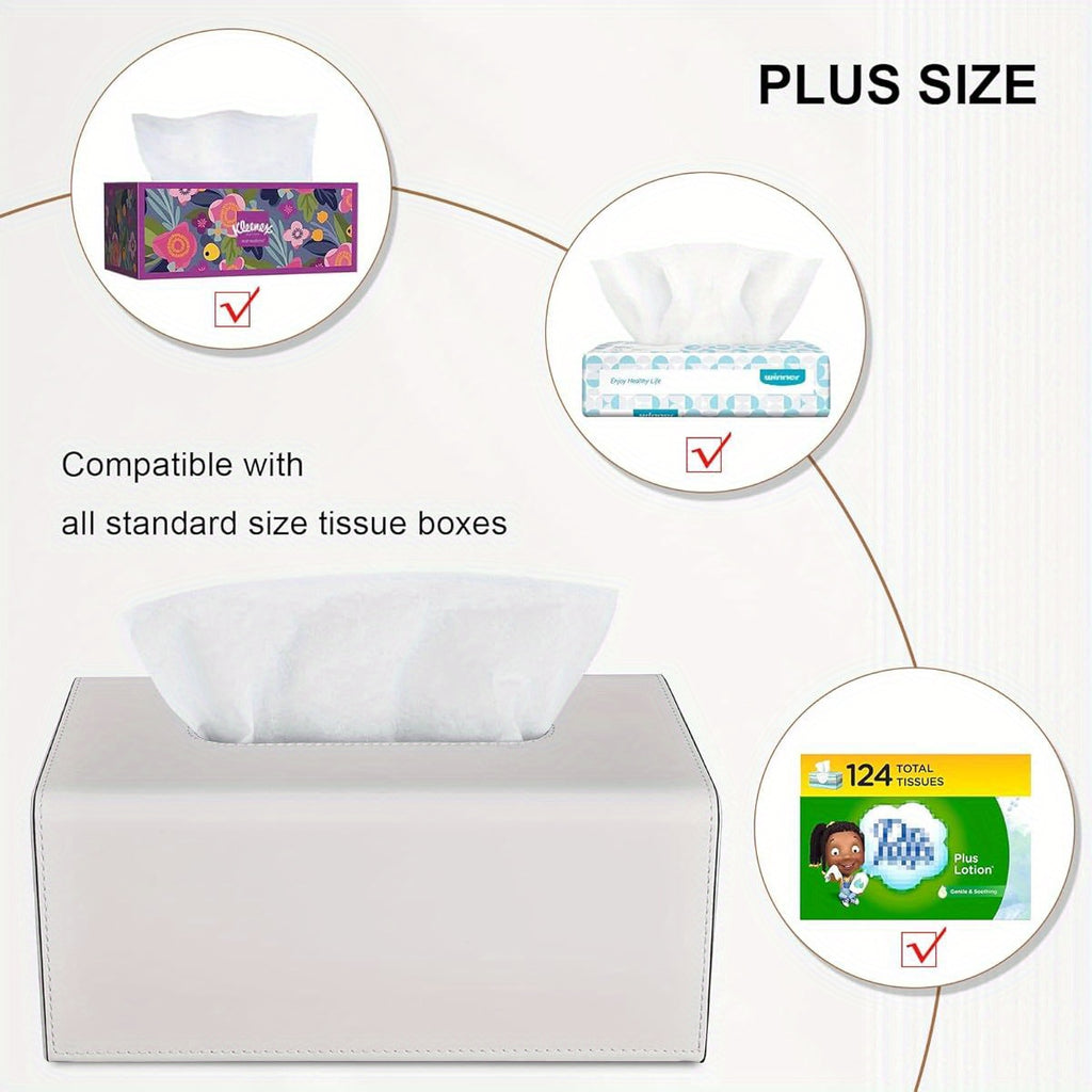 KINGFOM PU Leather Tissue Box Cover with Magnetic Closure - Modern Rectangular White Tissue Holder with Black Trim, Soft Flannel Lining & Sturdy Frame, Decorative Storage for Facial Tissues/Napkins, Fits Living Room, Office, Bedroom - Easy-Clean Surface,