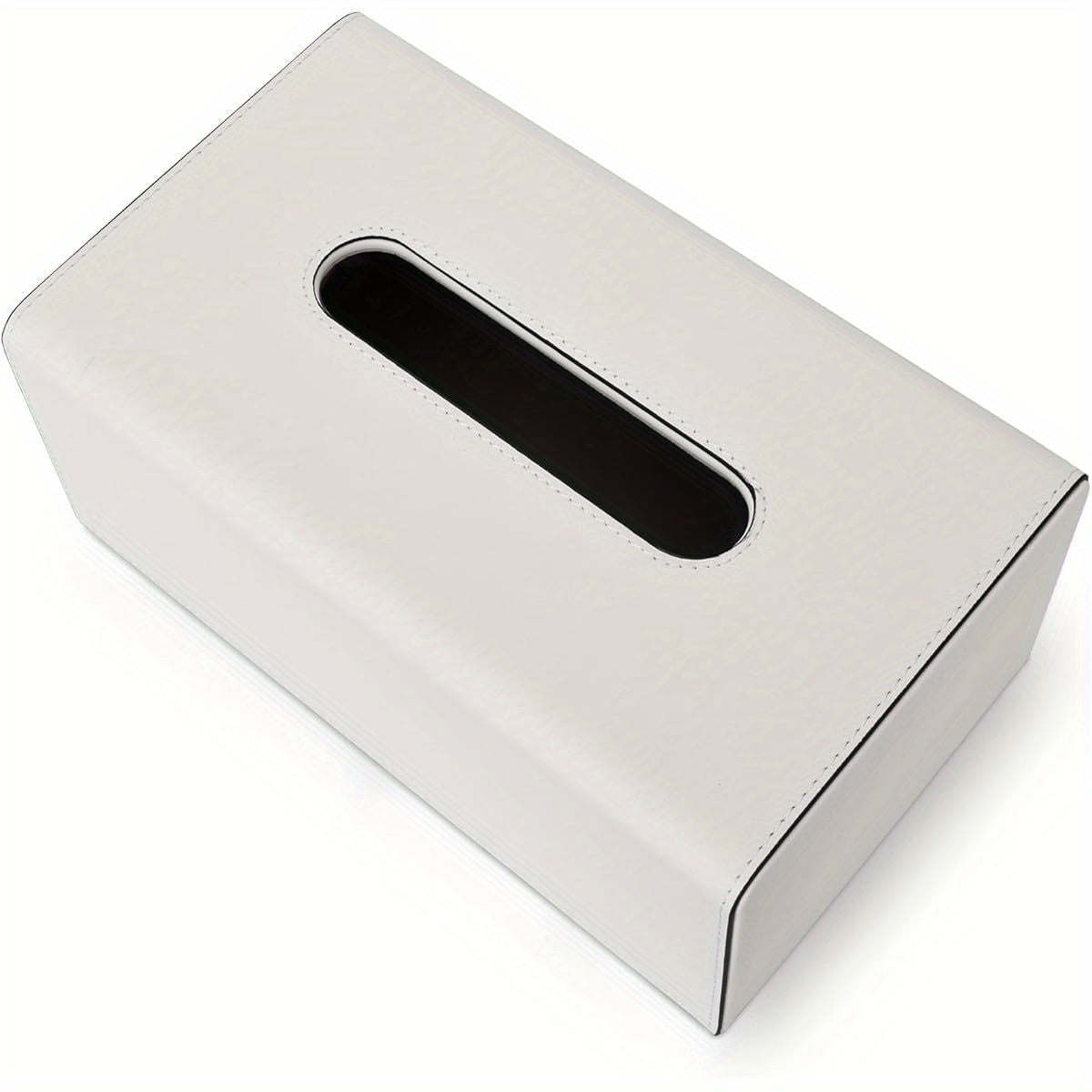 KINGFOM PU Leather Tissue Box Cover with Magnetic Closure - Modern Rectangular White Tissue Holder with Black Trim, Soft Flannel Lining & Sturdy Frame, Decorative Storage for Facial Tissues/Napkins, Fits Living Room, Office, Bedroom - Easy-Clean Surface,