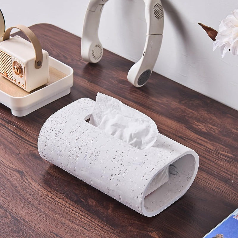 Natural Travertine Textures Tissue Box Holder - Rectangular Resin Decorative Cover for Bathroom, Kitchen, Bedroom, Living Room, Office - White, Durable & Stylish Design, Bathroom Decor And Accessories, Kitchen Accessory, Modern Decor Item, Smooth Finish