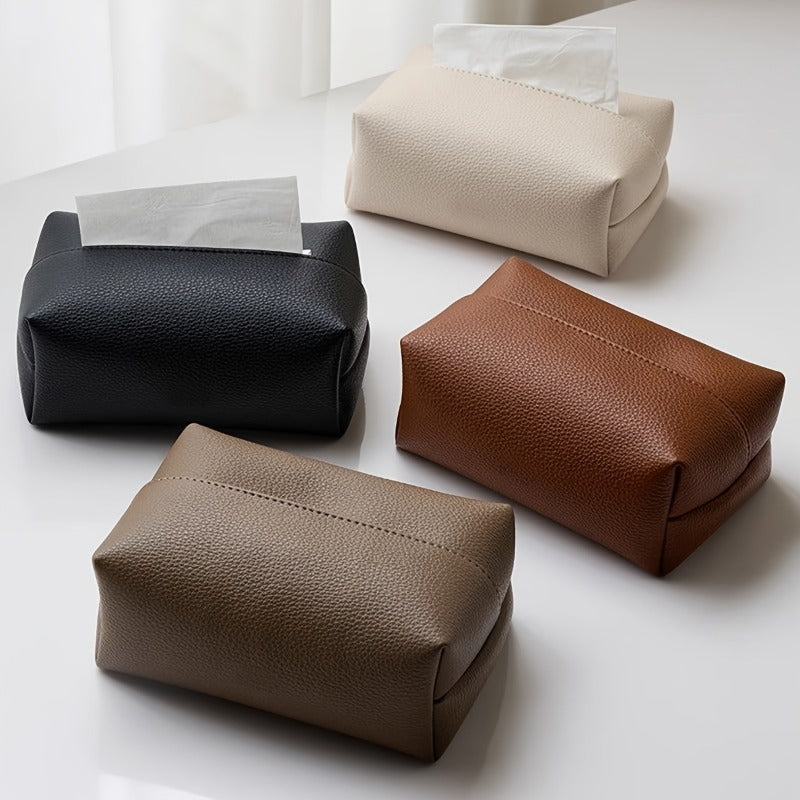 Modern Minimalist Tissue Box - Beige/Neutral Colors, Durable Faux Leather-like material, Compact Rectangular design for Living Room, Bathroom, Office, Restaurant - Decorative Napkin Storage Organizer for Home & Commercial Spaces, Bathroom Accessory, Sleek
