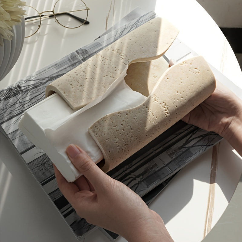 [Dual-Color Tissue Box] Modern Dual-Color Resin Sleek Streamline Tissue Box Holder | Rectangular Design, Perfect for Home or Office Decor