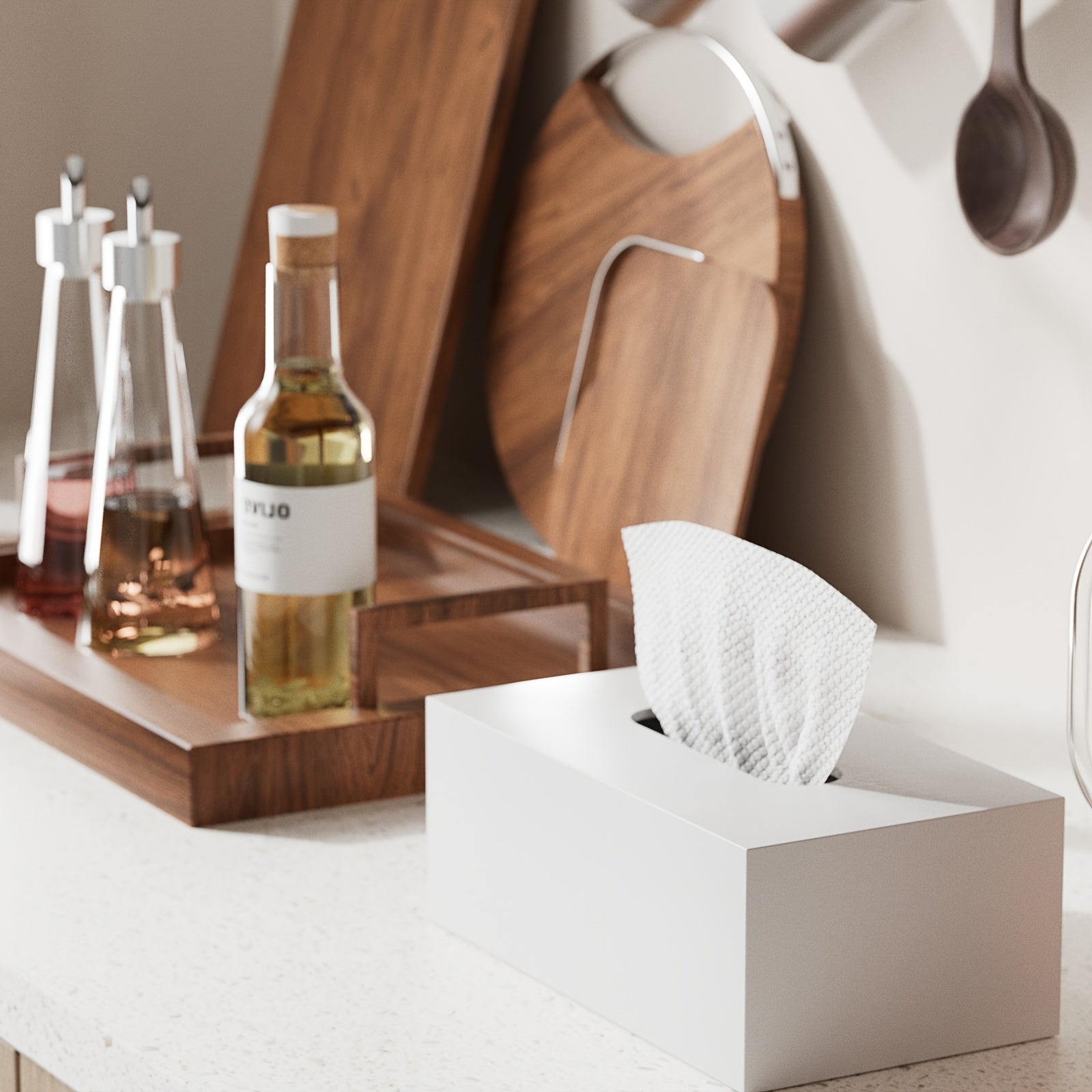 Modern Minimalist White Square Tissue Box Holder with Clear Lid - Durable Plastic Rectangular Storage Organizer with Rounded Corners & Open-Top Design for Bathroom, Office, Home, Hotel, Spa - Decorative & Functional Tissue Dispenser, Sleek Acrylic