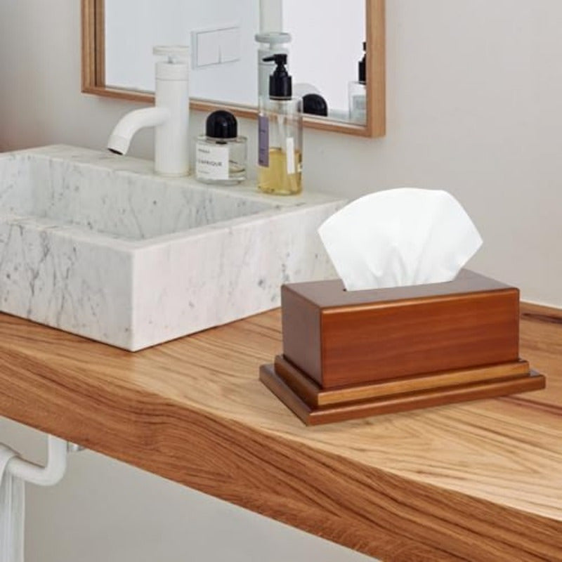 Wooden Tissue Box Cover with Hidden Compartment - Decorative Facial Cube Design, Multi-Functional Storage for Bathroom, Office, Nightstands - Elegant Wooden Tissue Holder with Secret Storage, Bathroom Organizers And Storage, Nightstand Organizer, Modern