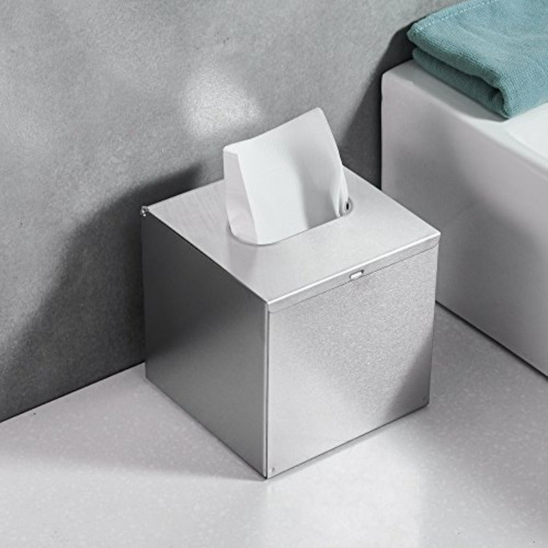 Modern Square Glass Tissue Box Holder with Brushed Nickel Finish - Rustproof Flip-Top Lid, Easy Refill & Multi-Use Design for Bathroom, Bedroom, Office - 5.12" Cube Organizer, Tabletop Wall-Mounted (Hardware Included) - Decorative Storage for Tissues &