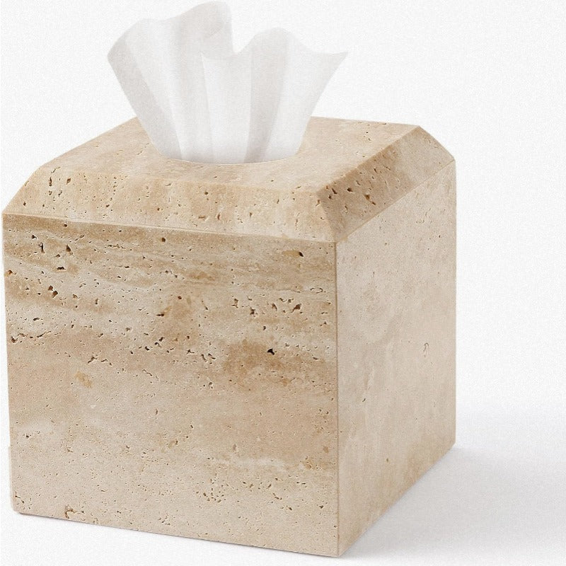 1pc Heavy Duty Natural Marble Tissue Box Holder & Toilet Paper Dispenser - Beige/Beige/ Brown/Gray/White - Elegant Marble Pattern, -Slip Base, One-Hand Opening, Fits Square Tissues - Ideal for Bathroom, Living Room, Office - Decorative Storage Organizer -