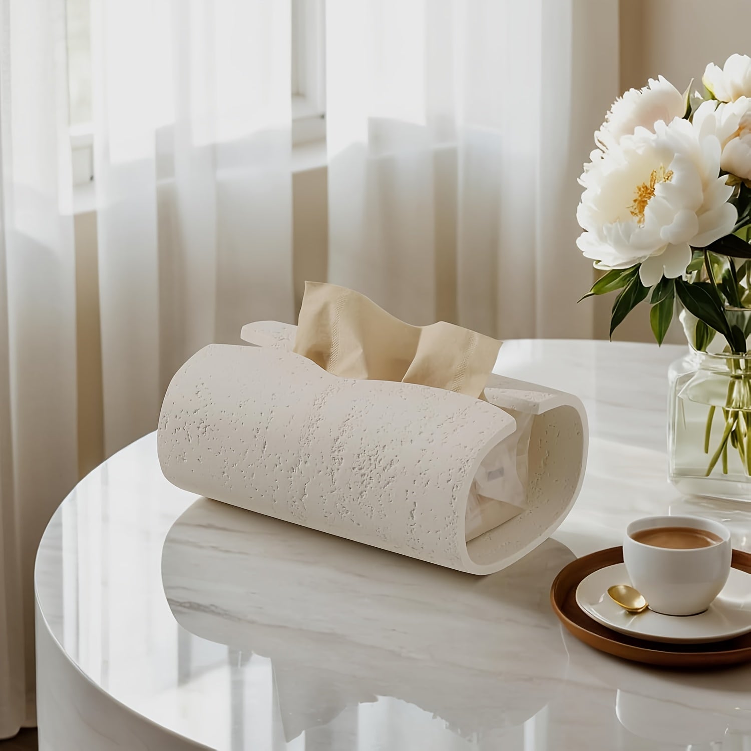 [Dual-Color Tissue Box] Modern Dual-Color Resin Sleek Streamline Tissue Box Holder | Rectangular Design, Perfect for Home or Office Decor