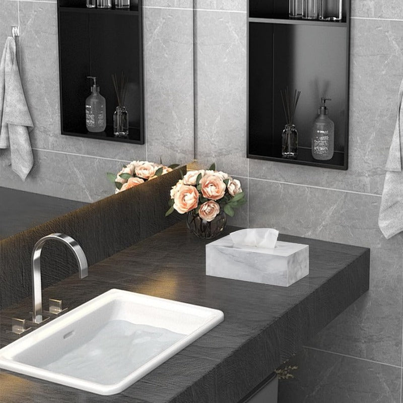 Natural Smooth Marble Tissue Holder Roll Paper Holder with Removable Acrylic Bottom for Tables Night Stands Countertops White 3.62x 5.31x 9.25