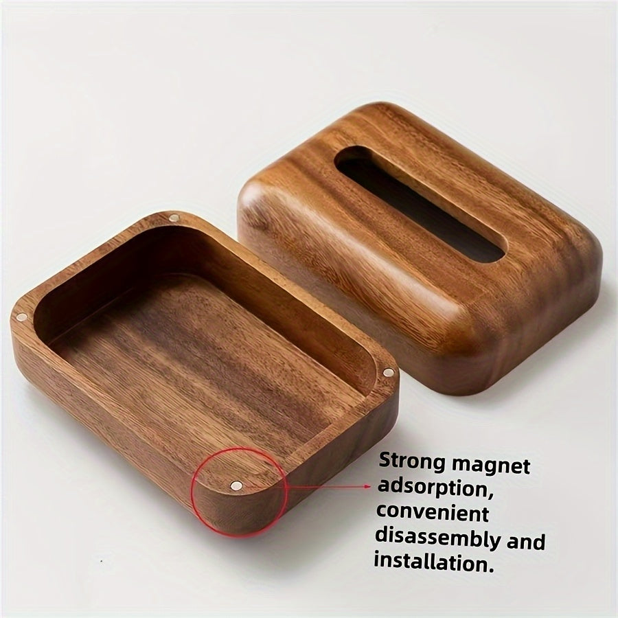 1pc Rustic Solid Wood Tissue Box Holder - Handcrafted Home & Tabletop Decor with Magnetic Closure, Natural Wood Grain Design for Living Room, Bedroom, Kitchen, Dining Room - Decorative and Functional, Decorative Accessory, Simple Elegant Design, Durable