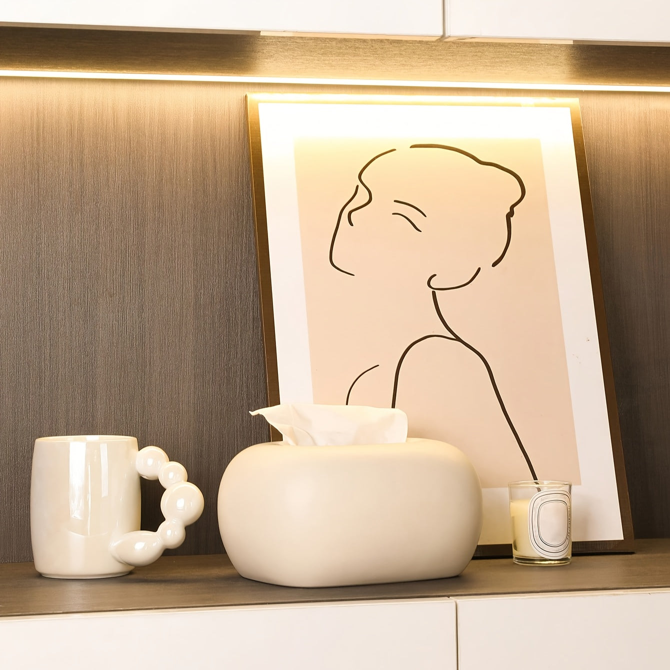 Ceramic Tissue Box Cover | Rectangular Design with Lid | Multi-Use for Dining Table, Kitchen & Living Room | Elegant Home Decor Accessory | Neutral Color