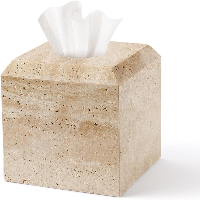 1pc Heavy Duty Natural Marble Tissue Box Holder & Toilet Paper Dispenser - Beige/Beige/ Brown/Gray/White - Elegant Marble Pattern, -Slip Base, One-Hand Opening, Fits Square Tissues - Ideal for Bathroom, Living Room, Office - Decorative Storage Organizer -